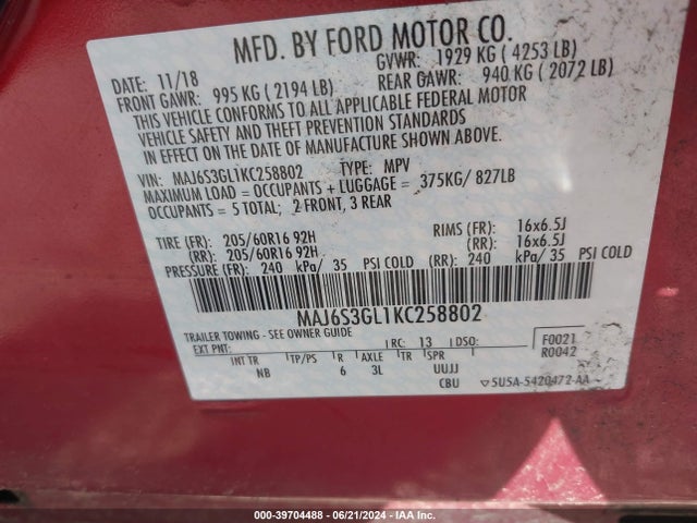Ford Ecosport Se 2019 MAJ6S3GL1KC258802 Image 9