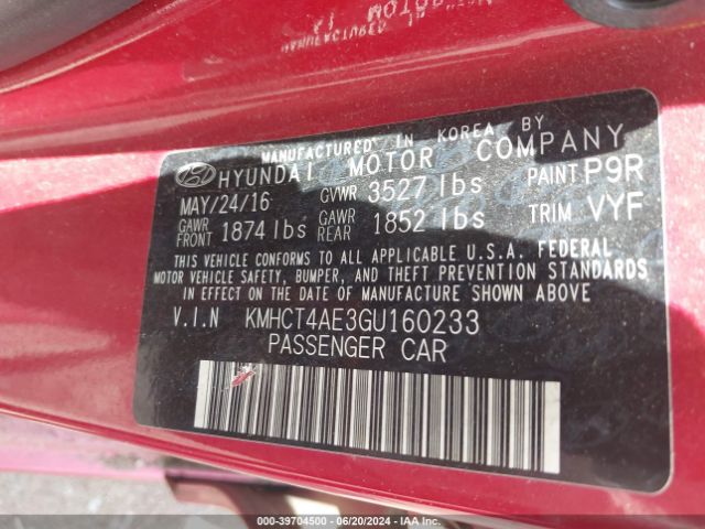 KMHCT4AE3GU160233 Hyundai ACCENT SE