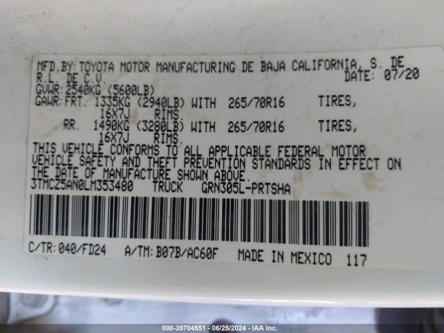 3TMCZ5AN0LM353480 Toyota Tacoma Trd Off-road