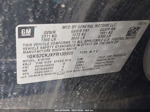 1GKS2CKJXFR135926 GMC YUKON DENALI