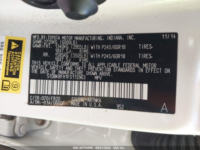 5TDBKRFH1FS112963 Toyota Highlander Le V6