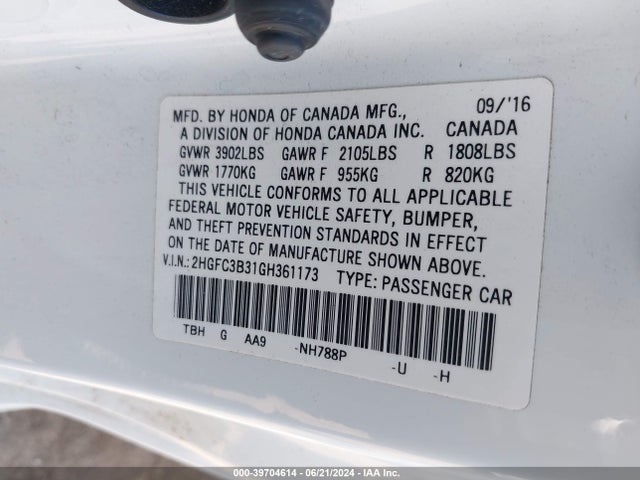 Honda Civic Ex-t 2016 2HGFC3B31GH361173 Image 9
