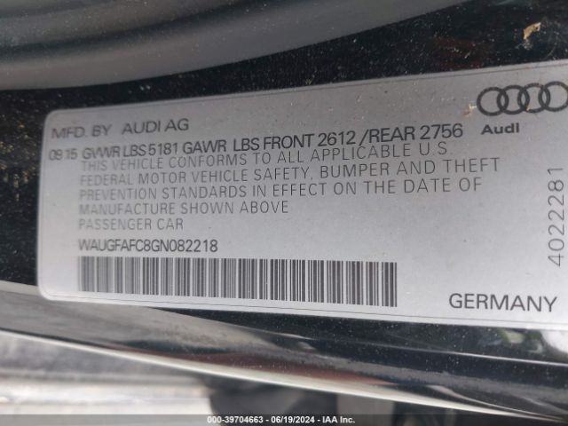 WAUGFAFC8GN082218 Audi A6 2.0t Premium Plus