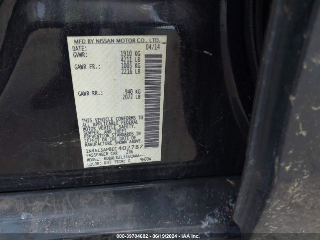 1N4AL3AP8EC402787 Nissan Altima 2.5/2.5 S/2.5 Sl/2.5 Sv
