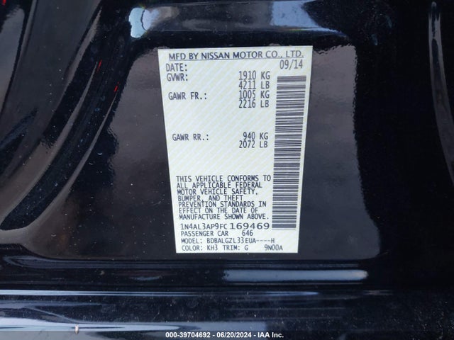 Nissan Altima 2.5 S 2015 1N4AL3AP9FC169469 Image 9