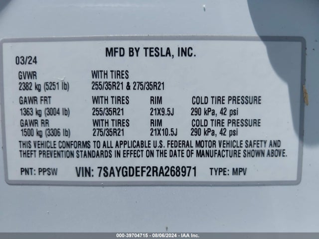 2024 TESLA MODEL Y 7SAYGDEF2RA268971 Photo 8