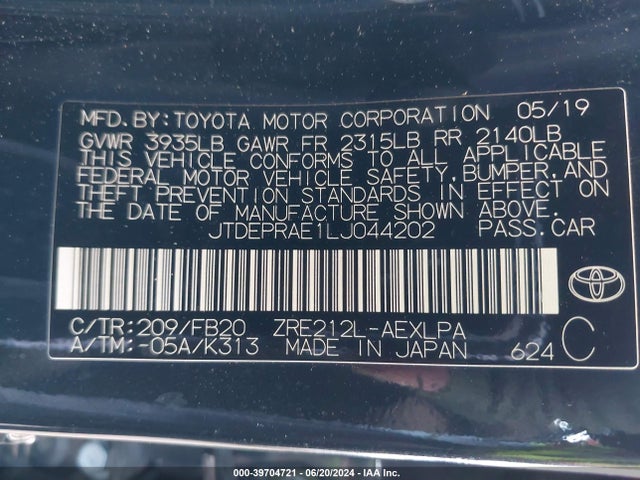 Toyota COROLLA LE 2020 JTDEPRAE1LJ044202 Image 9