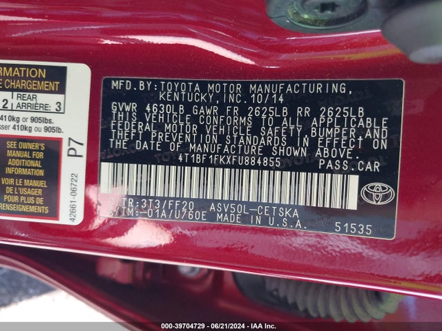 Toyota CAMRY SE 2015 4T1BF1FKXFU884855 Image 9