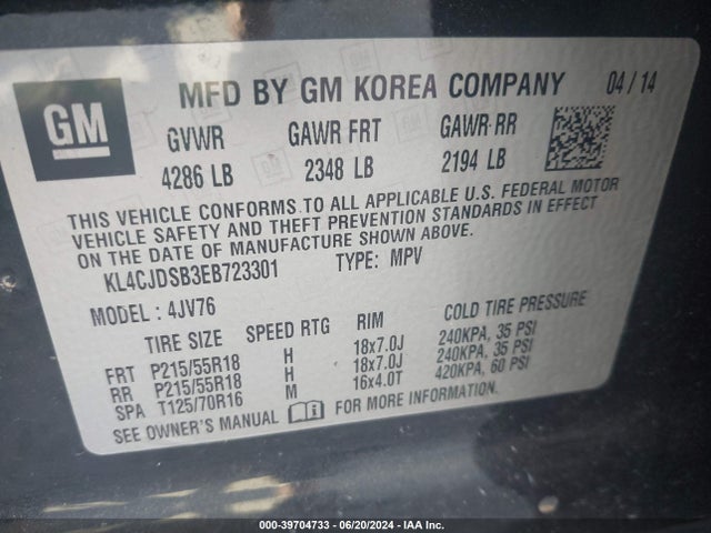 KL4CJDSB3EB723301 Buick Encore Premium