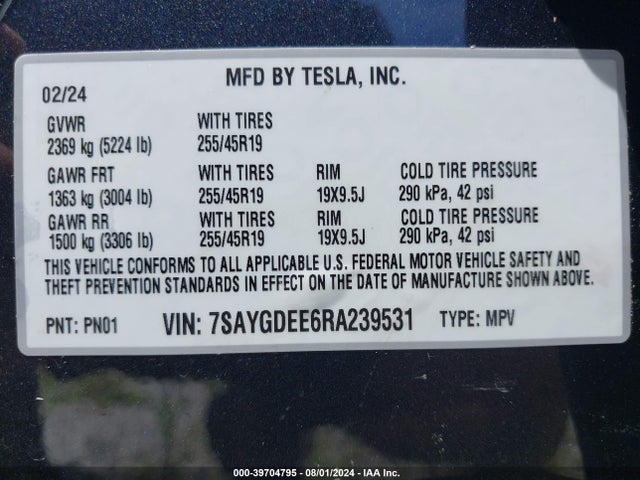 2024 TESLA MODEL Y 7SAYGDEE6RA239531 Photo 8