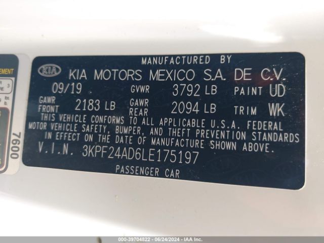 3KPF24AD6LE175197 KIA FORTE FE