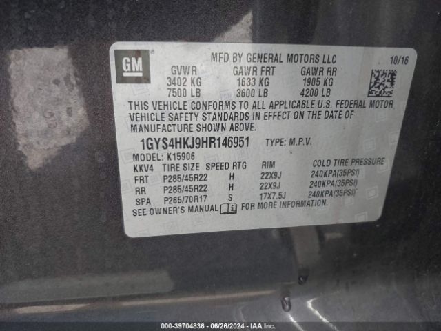 1GYS4HKJ9HR146951 Cadillac Escalade Esv Luxury
