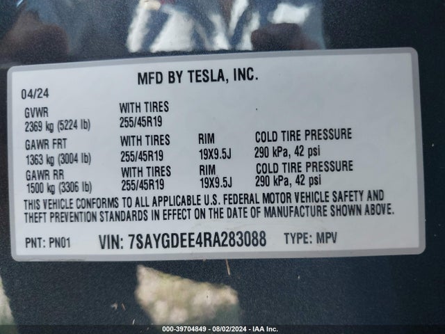 2024 TESLA MODEL Y 7SAYGDEE4RA283088 Photo 8