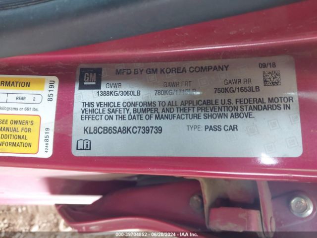 KL8CB6SA8KC739739 Chevrolet Spark Ls Cvt