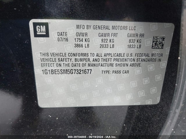 Chevrolet Cruze Lt Auto 2016 1G1BE5SM5G7321677 Image 9