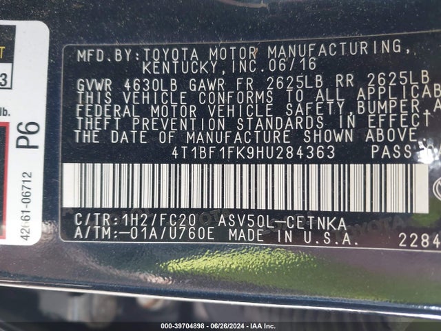 Toyota CAMRY LE 2017 4T1BF1FK9HU284363 Image 9