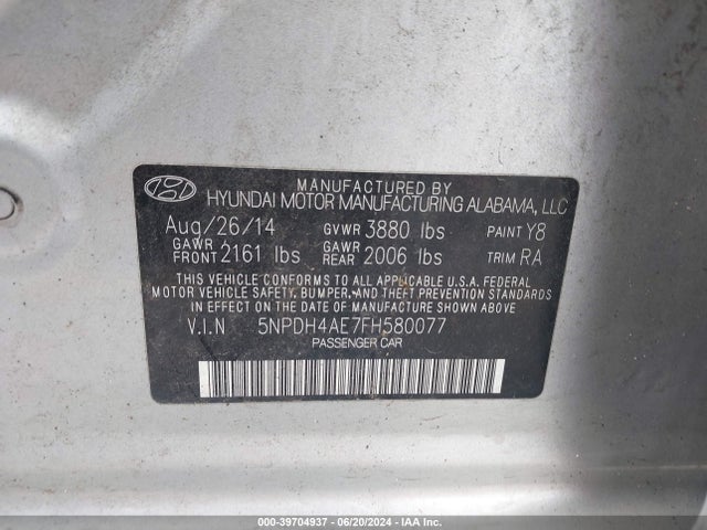 Hyundai ELANTRA SE 2015 5NPDH4AE7FH580077 Image 9