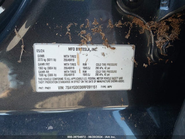 2024 TESLA MODEL Y 7SAYGDED8RF091151 Photo 8