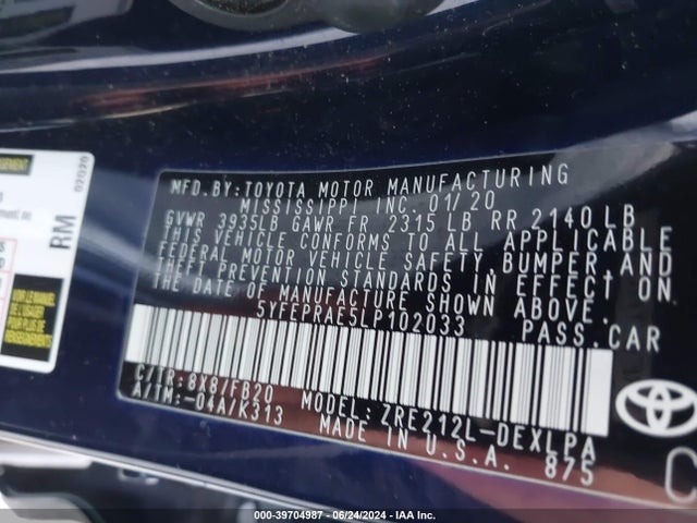 Toyota COROLLA LE 2020 5YFEPRAE5LP102033 Image 9