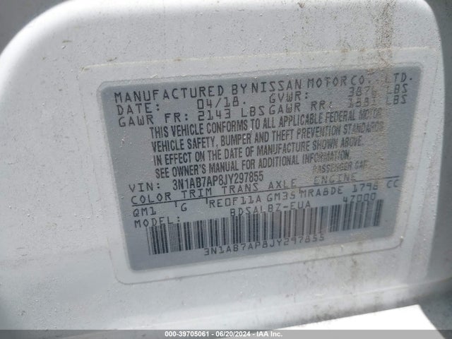 Nissan SENTRA S 2018 3N1AB7AP8JY297855 Image 9