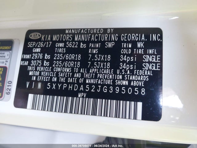 KIA Sorento 3.3l Ex 2018 5XYPHDA52JG395058 Image 9