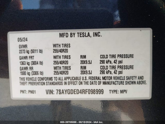 2024 TESLA MODEL Y 7SAYGDED4RF098999 Photo 8