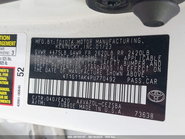 Toyota CAMRY SE 2023 4T1G11AK4PU770492 Image 9