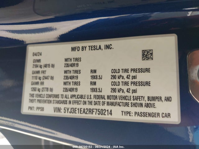 2024 TESLA MODEL 3 5YJ3E1EA2RF750214 Photo 8