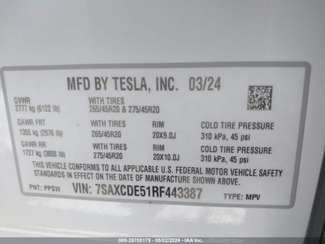 7SAXCDE51RF443387 Tesla Model X Long Range