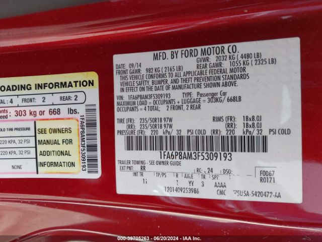 1FA6P8AM3F5309193 Ford Mustang V6