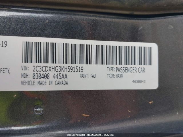 2C3CDXHG3KH591519 Dodge Charger Gt Rwd