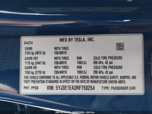 2024 TESLA MODEL 3 5YJ3E1EA3RF750254 Photo 8