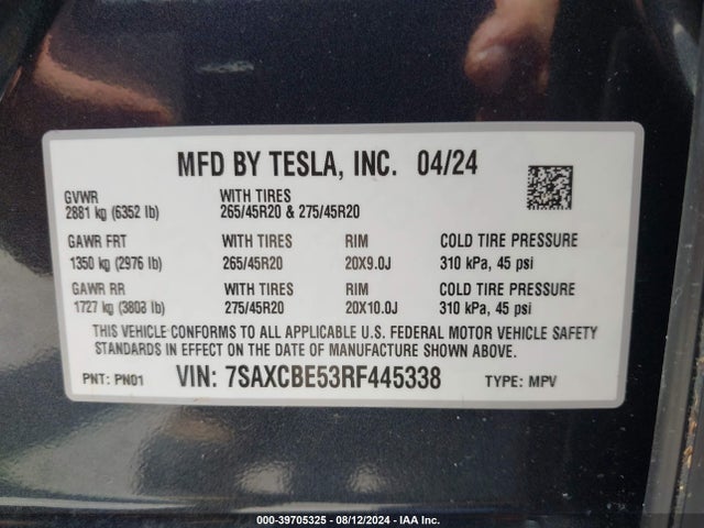 2024 TESLA MODEL X 7SAXCBE53RF445338 Photo 8