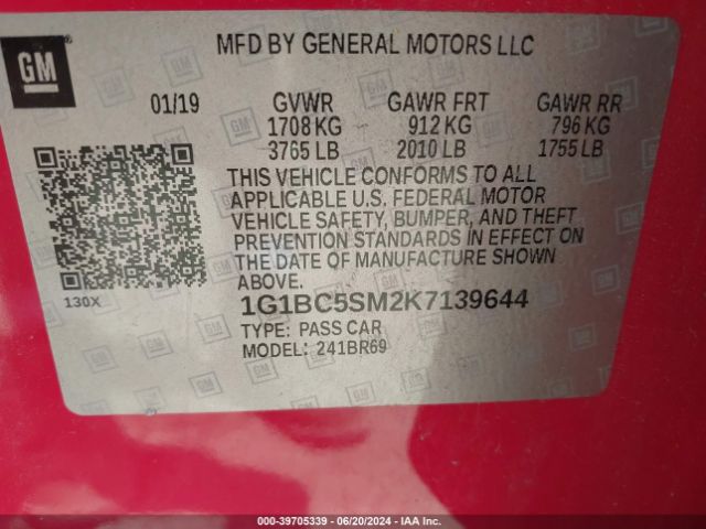 1G1BC5SM2K7139644 Chevrolet CRUZE LS