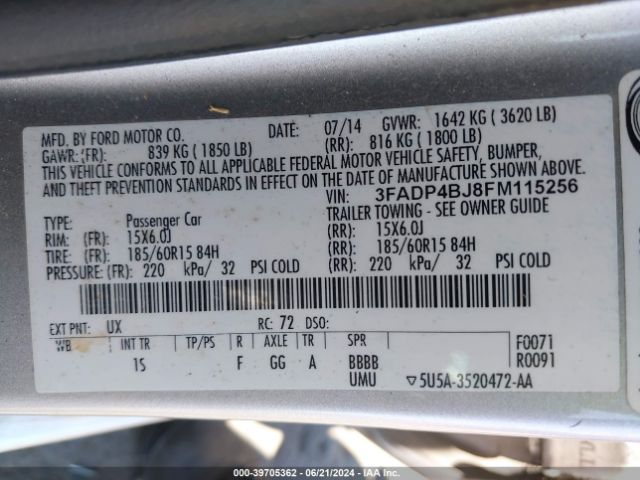 3FADP4BJ8FM115256 Ford FIESTA SE