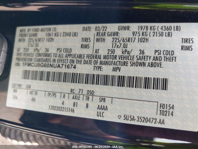 2022 FORD ESCAPE 1FMCU0G60NUA71674 Photo 8