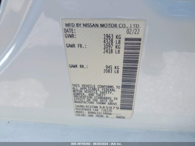 Nissan Altima Sr Fwd 2022 1N4BL4CV2NN345979 Image 9