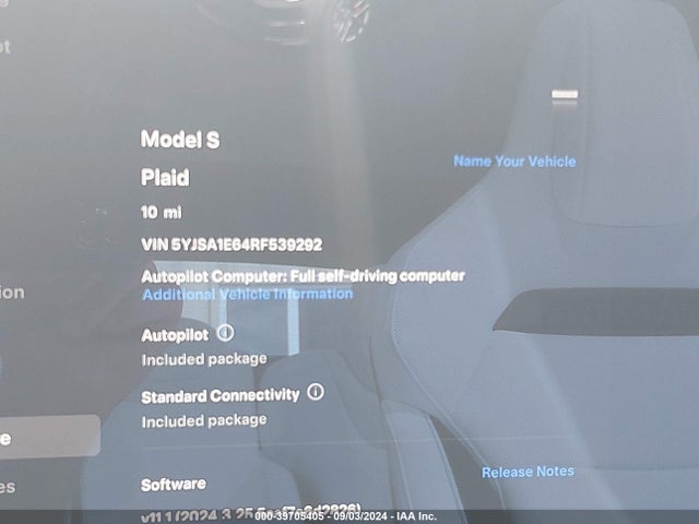 5YJSA1E64RF539292 Tesla Model S Plaid Tri Motor All-wheel Drive