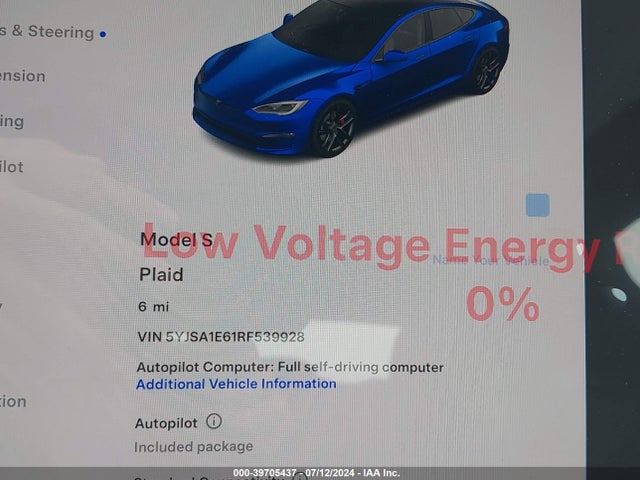 5YJSA1E61RF539928 Tesla Model S Plaid Tri Motor All-wheel Drive