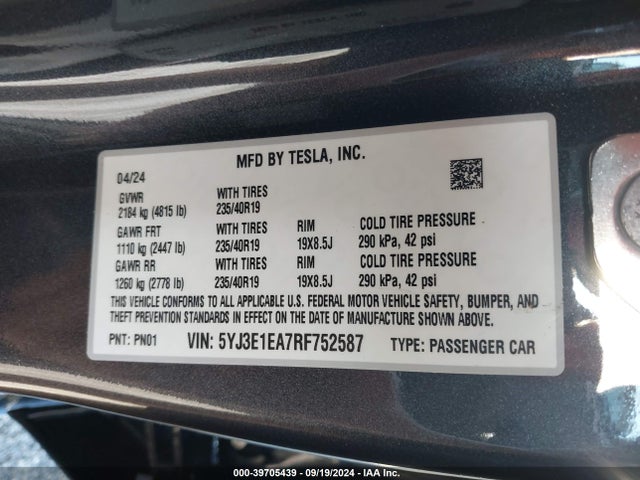 2024 TESLA MODEL 3 5YJ3E1EA7RF752587 Photo 8