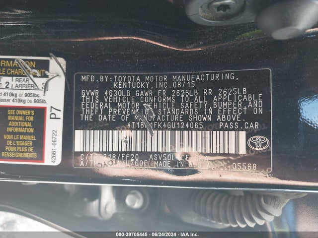 Toyota CAMRY SE 2016 4T1BF1FK4GU124065 Image 9