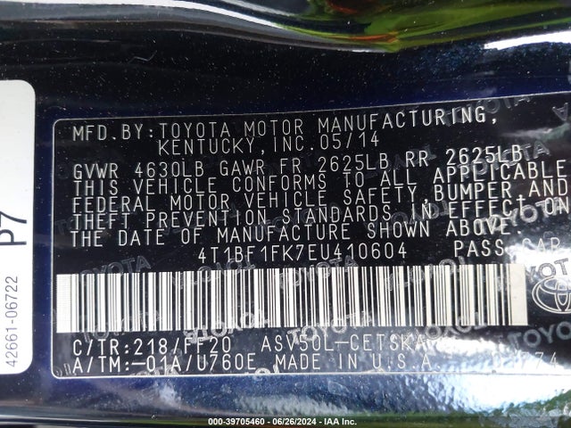 Toyota CAMRY SE 2014 4T1BF1FK7EU410604 Image 9