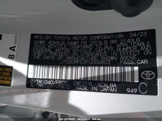 Toyota Corolla Hybrid Le 2023 JTDBCMFE2PJ006803 Image 9