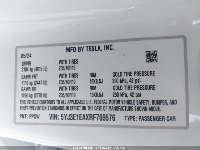 2024 TESLA MODEL 3 5YJ3E1EAXRF769576 Photo 8