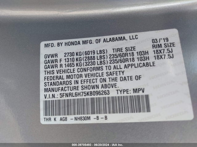 Honda Odyssey Ex-l 2019 5FNRL6H75KB096263 Image 9