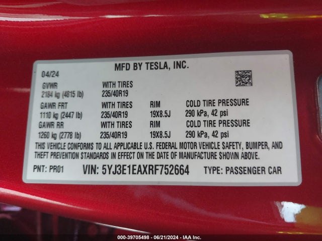 2024 TESLA MODEL 3 5YJ3E1EAXRF752664 Photo 8