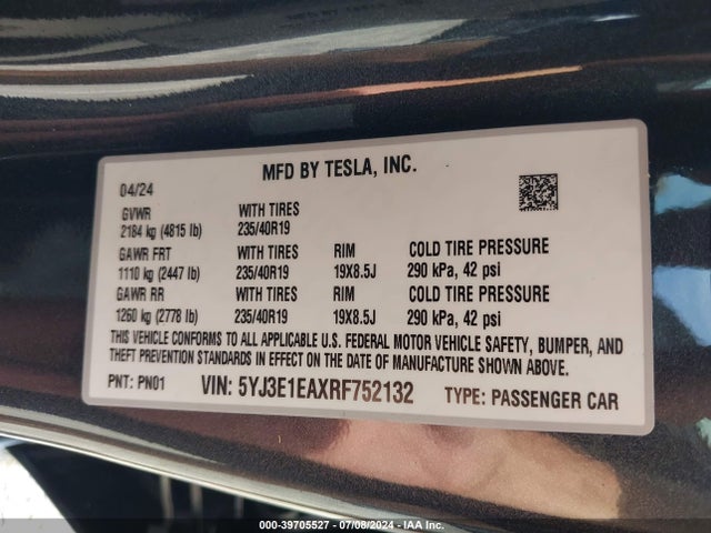 2024 TESLA MODEL 3 5YJ3E1EAXRF752132 Photo 8