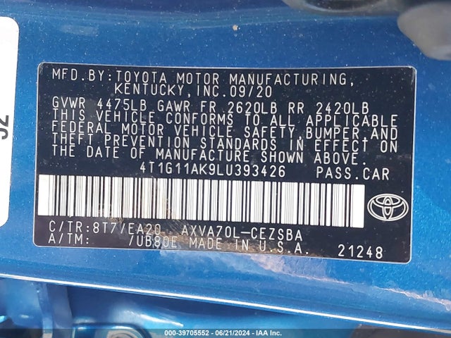 Toyota CAMRY SE 2020 4T1G11AK9LU393426 Image 9