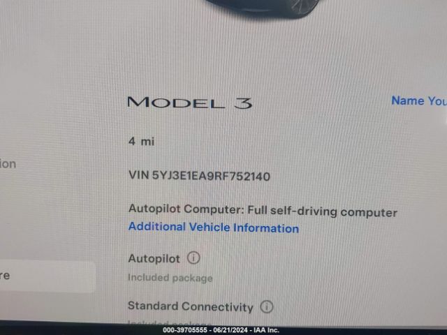 5YJ3E1EA9RF752140 Tesla Model 3 Rear-wheel Drive