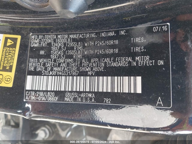 5TDJKRFH4GS317867 Toyota 2gr-fe